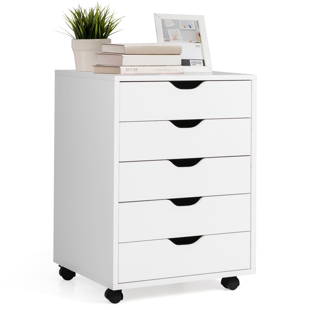 5 Drawer Rolling File Cabinet Under Desk Storage Chest Mobile Organizer With Wheels For Home Office White